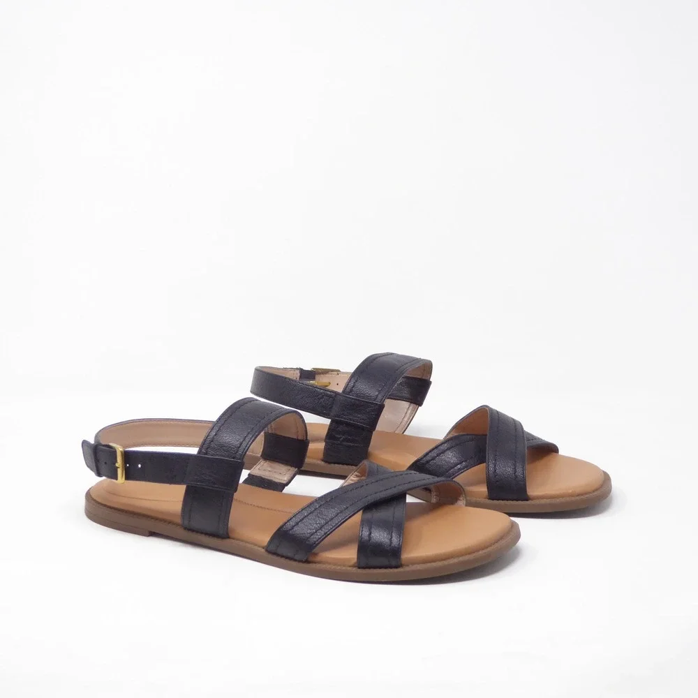 Cole Haan Womens Camberly Sandals Black Leather Strappy Buckle Flat W29574 10B